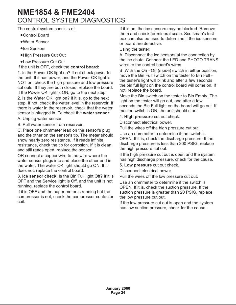 Control system diagnostics | Scotsman NME1854 User Manual | Page 24 / 32