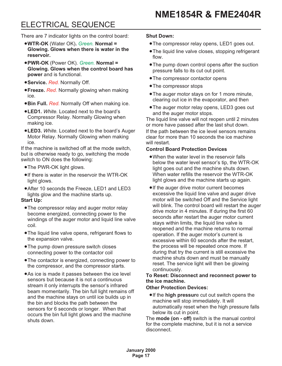 Electrical sequence | Scotsman NME1854R User Manual | Page 17 / 35