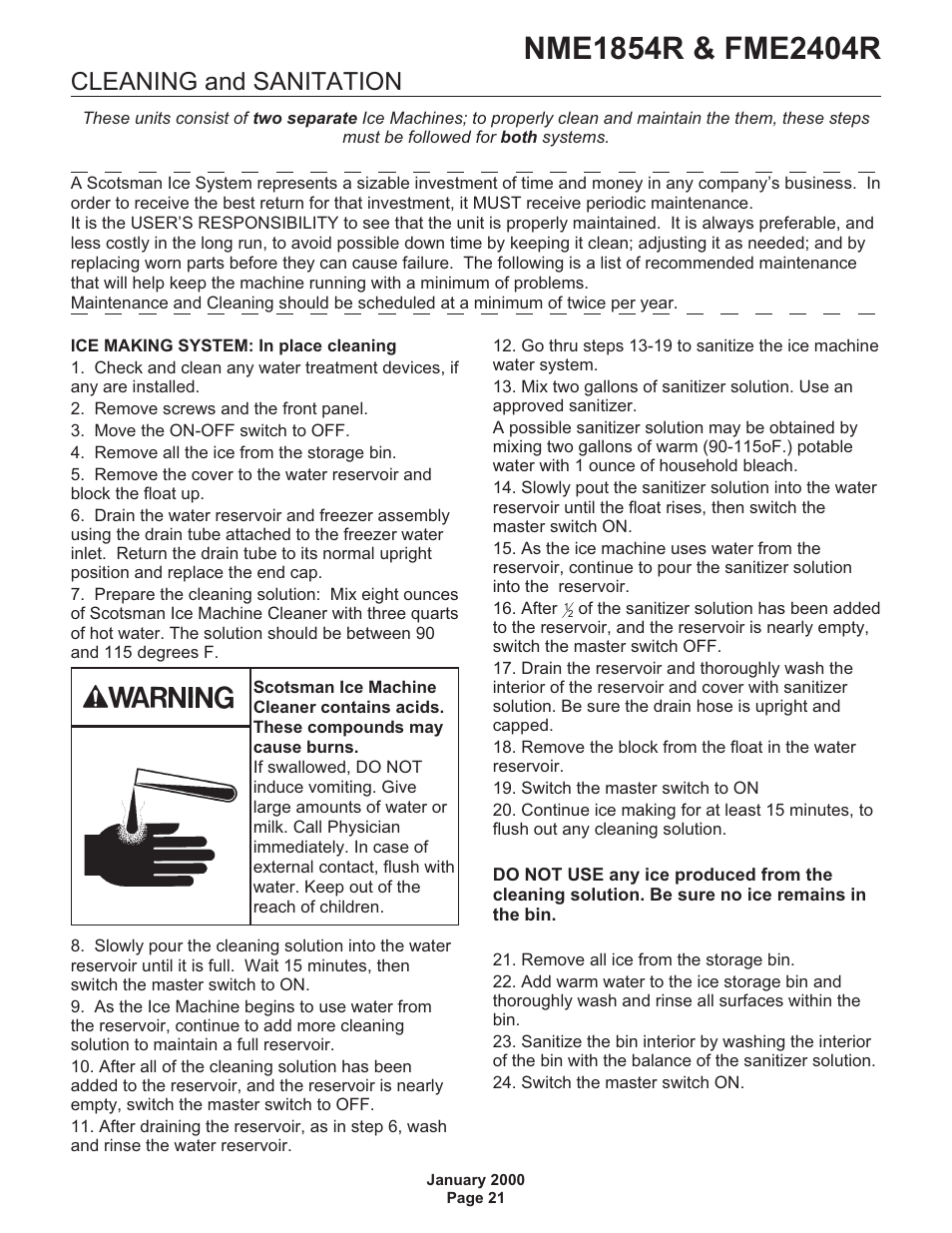 Cleaning and sanitation | Scotsman NME1854R User Manual | Page 21 / 35