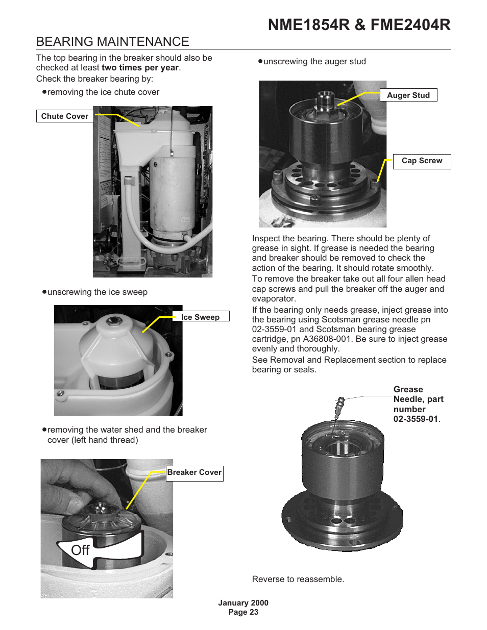 Bearing maintenance | Scotsman NME1854R User Manual | Page 23 / 35