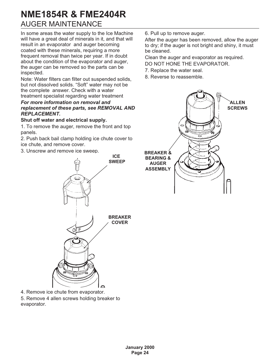 Auger maintenance | Scotsman NME1854R User Manual | Page 24 / 35