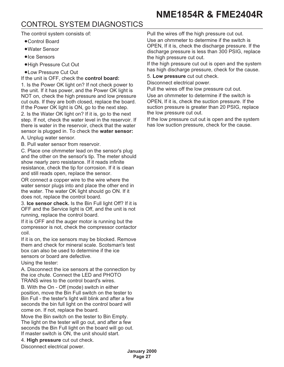 Control system diagnostics | Scotsman NME1854R User Manual | Page 27 / 35