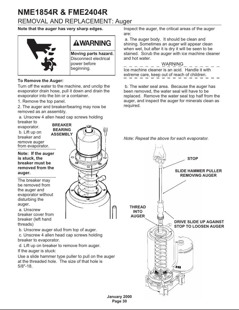 Removal and replacement: auger | Scotsman NME1854R User Manual | Page 30 / 35