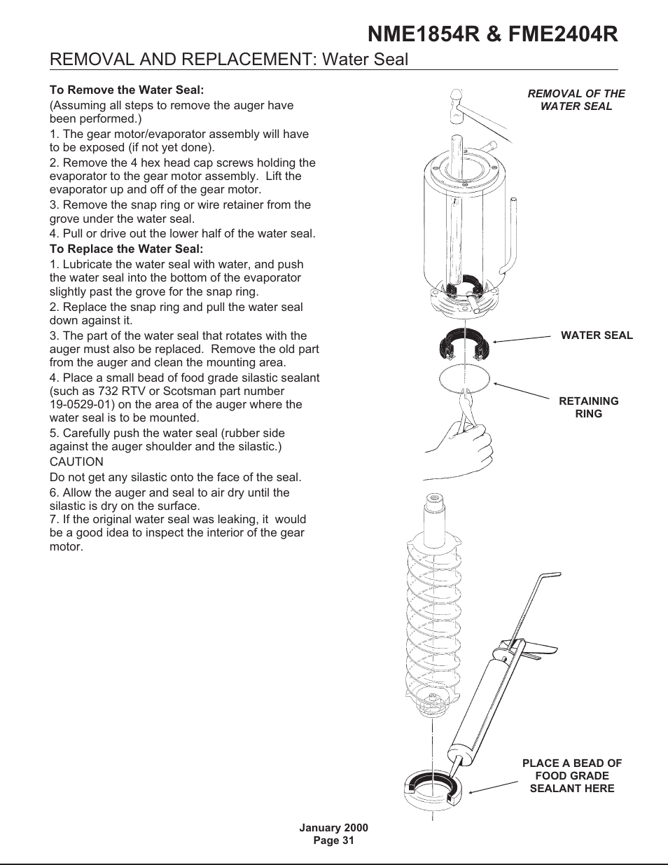 Removal and replacement: water seal | Scotsman NME1854R User Manual | Page 31 / 35