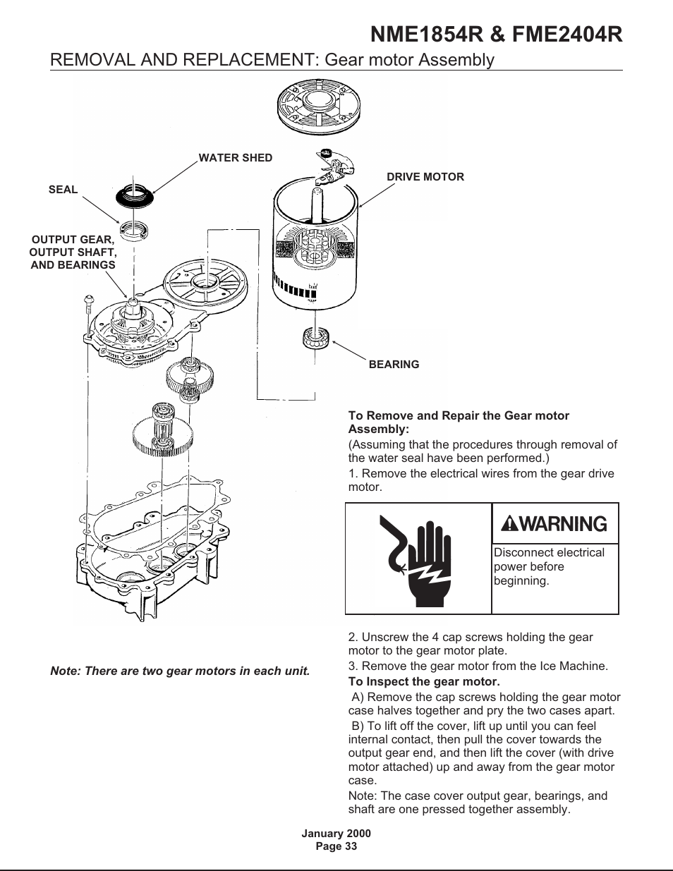Removal and replacement: gear motor assembly | Scotsman NME1854R User Manual | Page 33 / 35