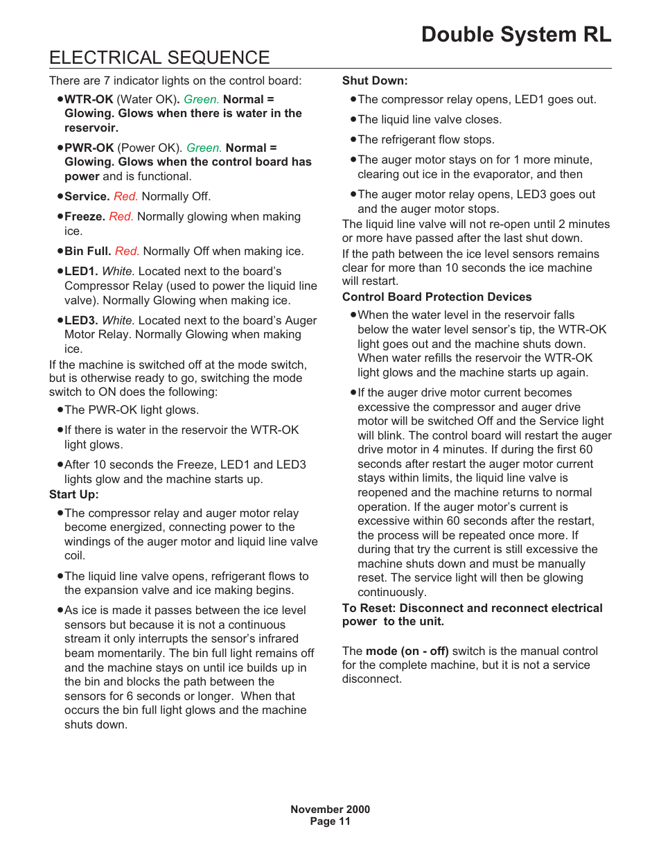 Double system rl, Electrical sequence | Scotsman FME24RLM User Manual | Page 11 / 26
