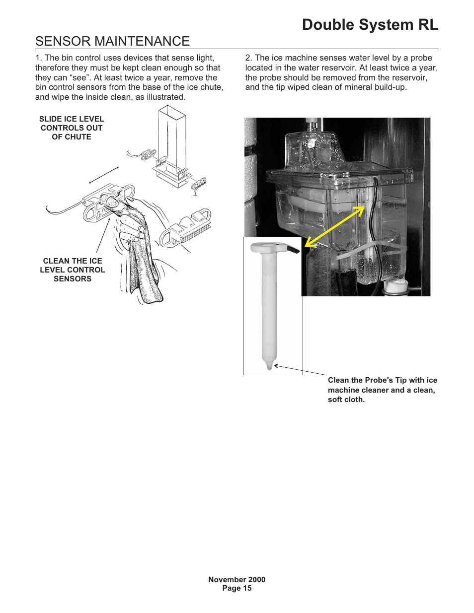 Double system rl, Sensor maintenance | Scotsman FME24RLM User Manual | Page 15 / 26