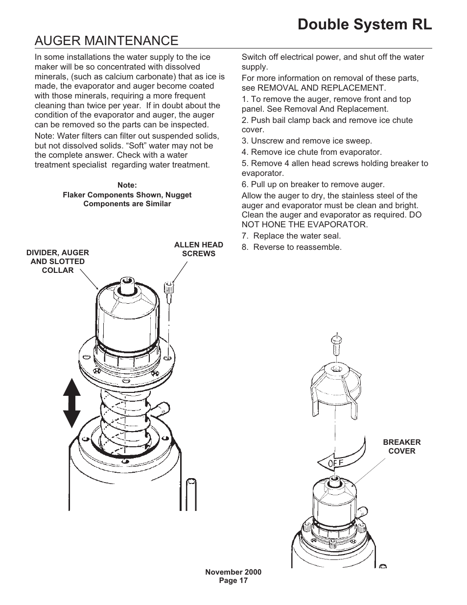 Double system rl, Auger maintenance | Scotsman FME24RLM User Manual | Page 17 / 26