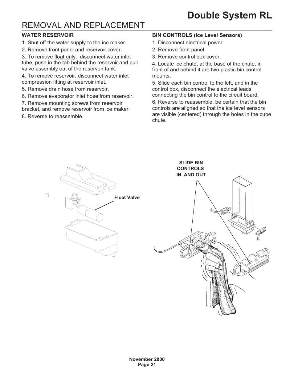 Double system rl, Removal and replacement | Scotsman FME24RLM User Manual | Page 21 / 26