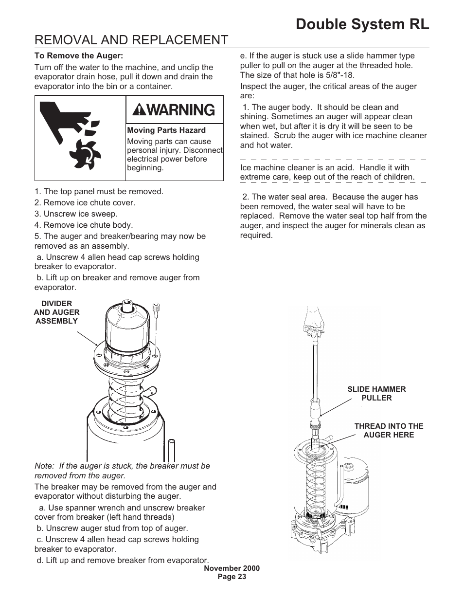 Double system rl, Removal and replacement | Scotsman FME24RLM User Manual | Page 23 / 26
