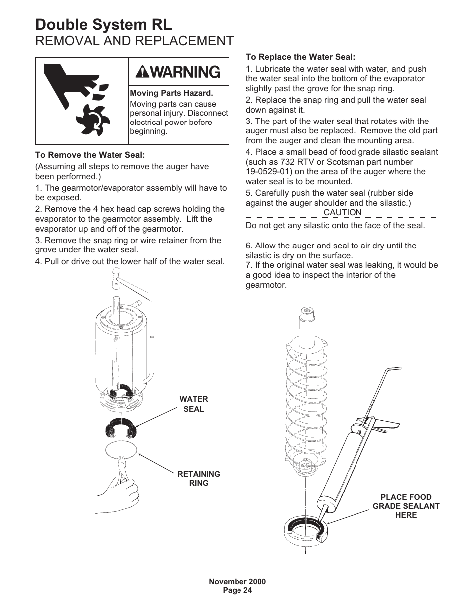 Double system rl, Removal and replacement | Scotsman FME24RLM User Manual | Page 24 / 26