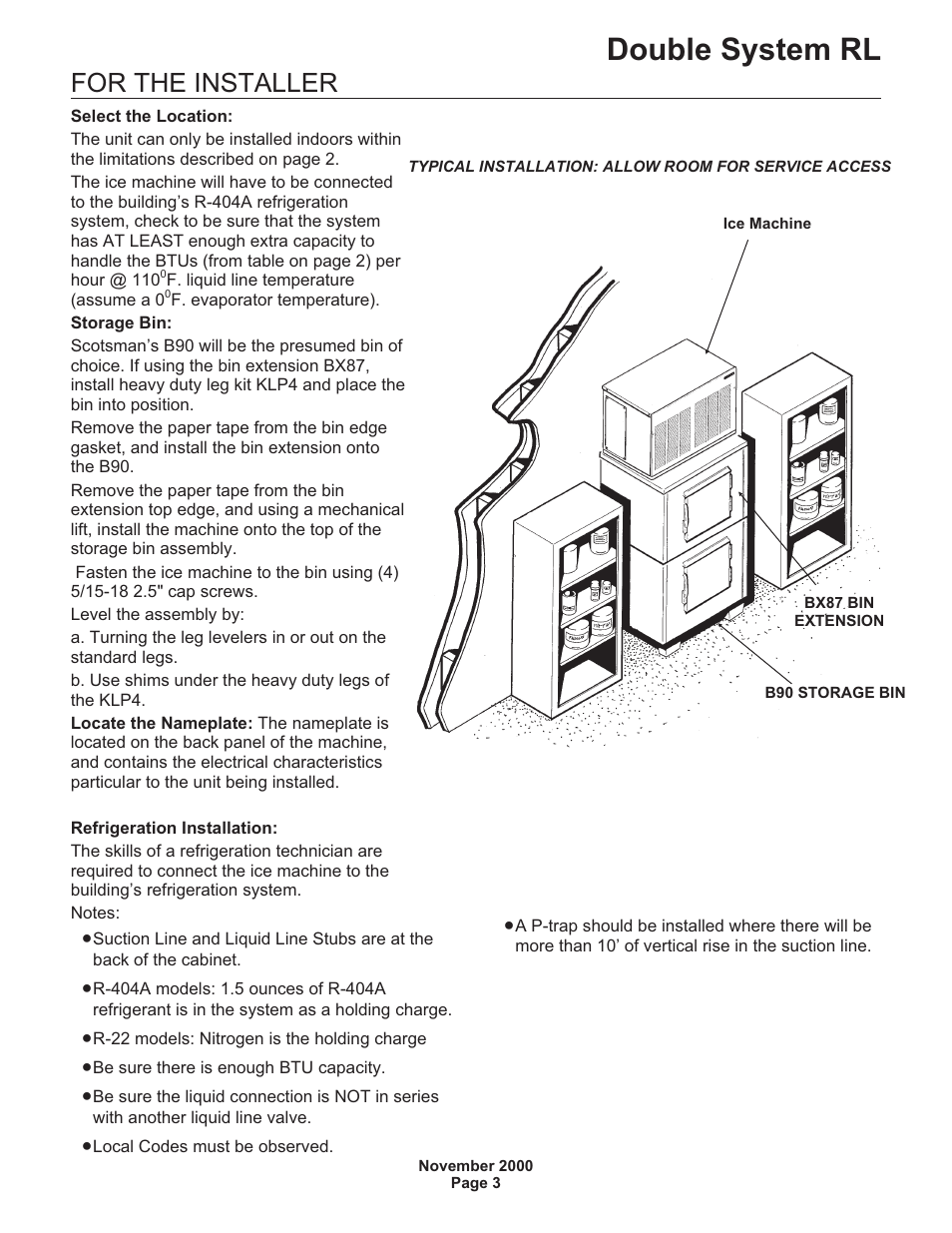 Double system rl, For the installer | Scotsman FME24RLM User Manual | Page 3 / 26