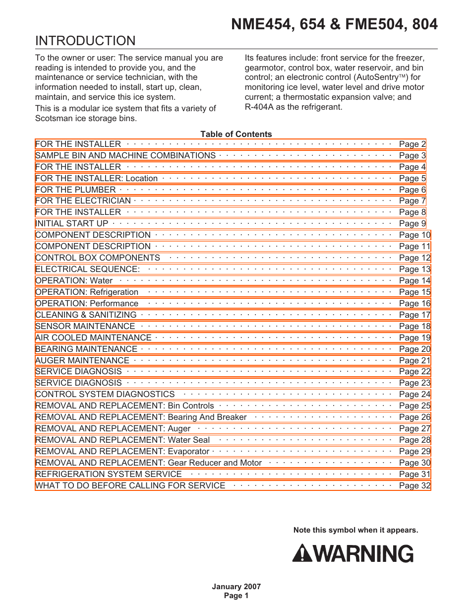 Scotsman NME454 User Manual | 32 pages