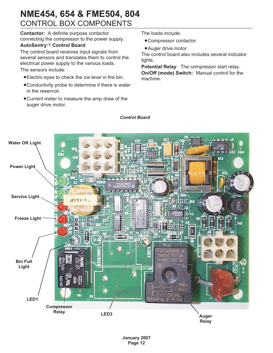 Control box components | Scotsman NME454 User Manual | Page 12 / 32