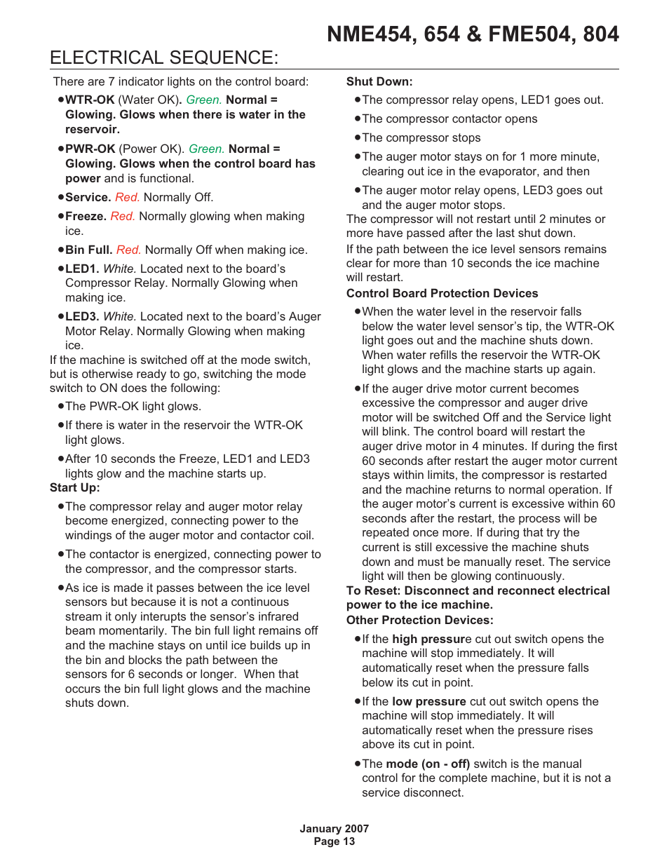 Electrical sequence | Scotsman NME454 User Manual | Page 13 / 32