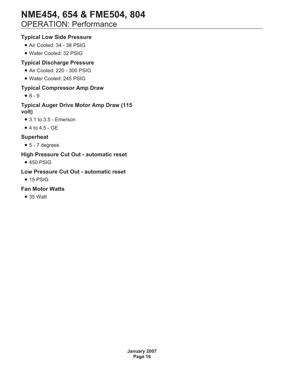 Operation: performance | Scotsman NME454 User Manual | Page 16 / 32