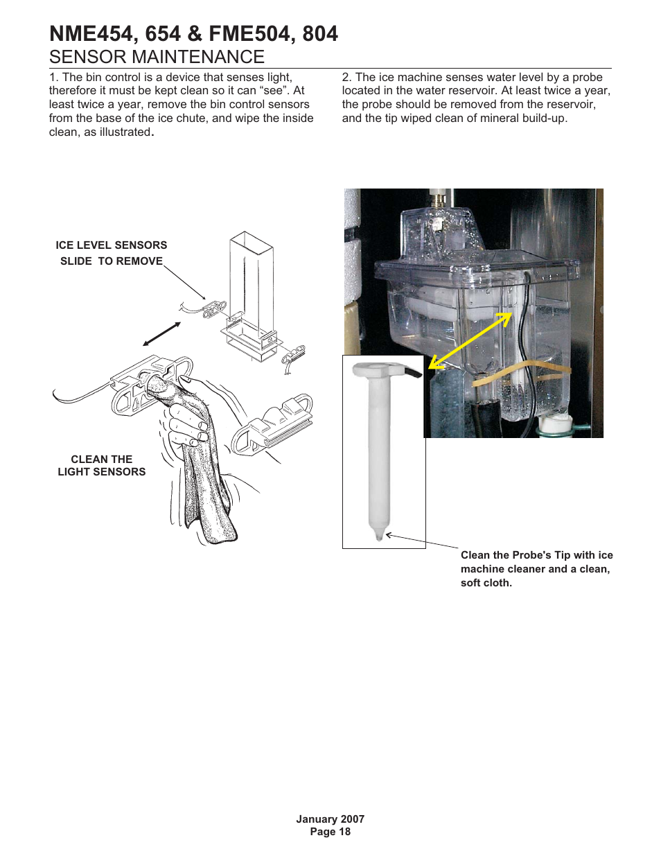 Sensor maintenance | Scotsman NME454 User Manual | Page 18 / 32