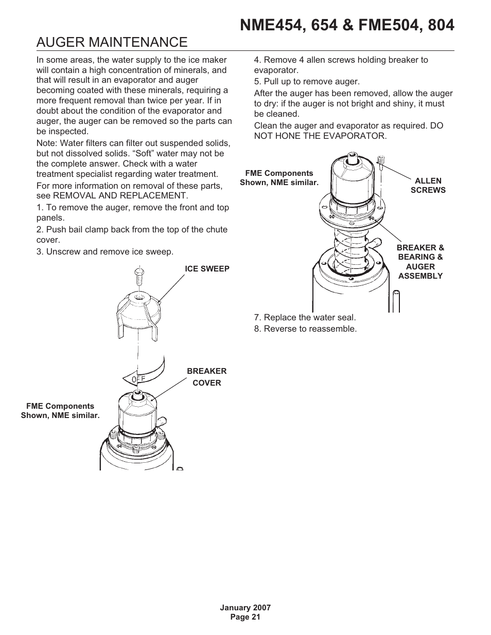 Auger maintenance | Scotsman NME454 User Manual | Page 21 / 32