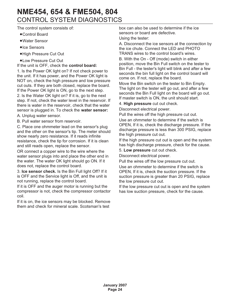 Control system diagnostics | Scotsman NME454 User Manual | Page 24 / 32