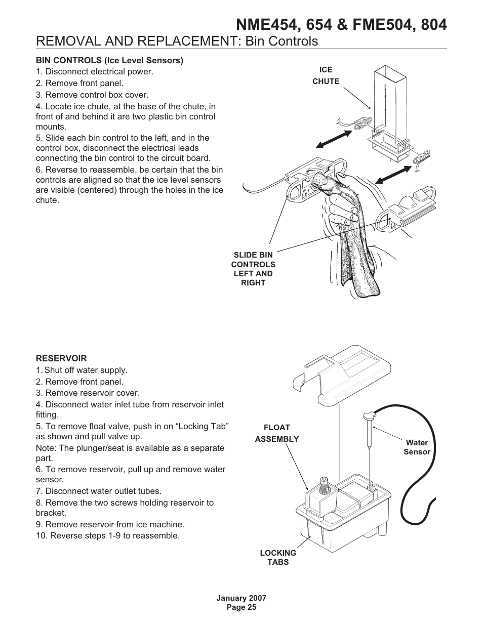 Removal and replacement: bin controls | Scotsman NME454 User Manual | Page 25 / 32