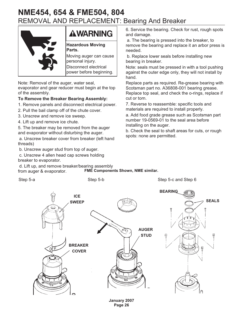 Removal and replacement: bearing and breaker | Scotsman NME454 User Manual | Page 26 / 32