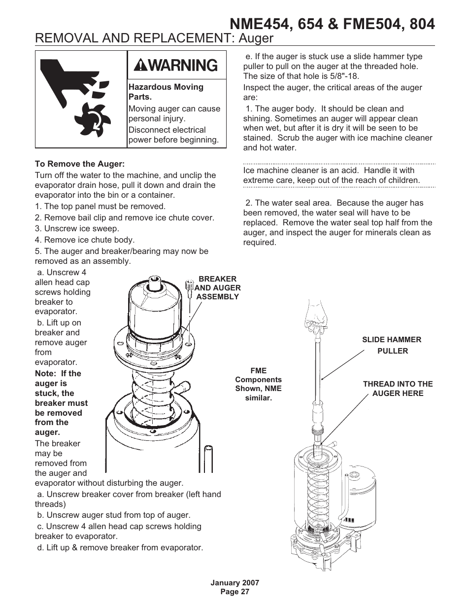 Removal and replacement: auger | Scotsman NME454 User Manual | Page 27 / 32