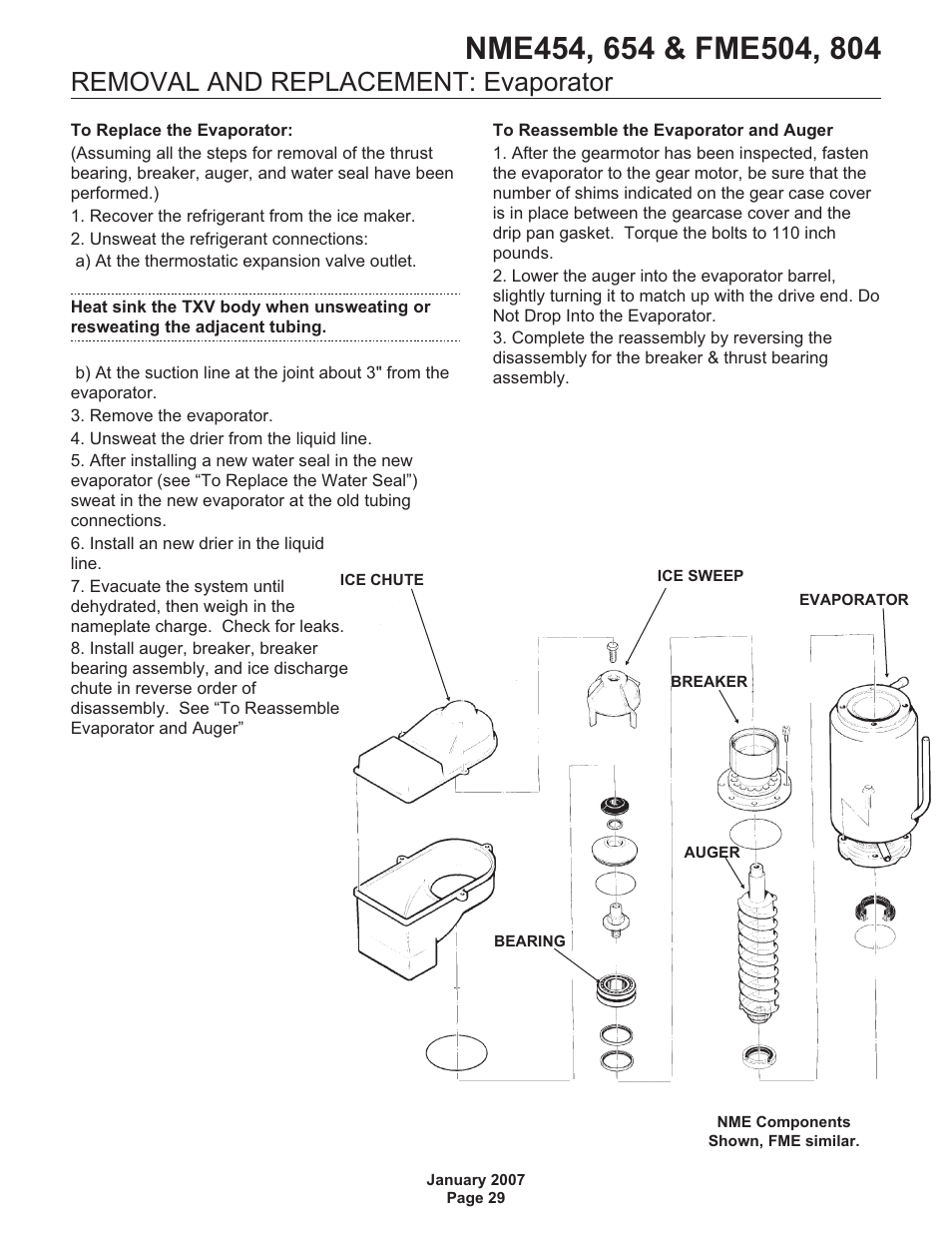 Removal and replacement: evaporator | Scotsman NME454 User Manual | Page 29 / 32