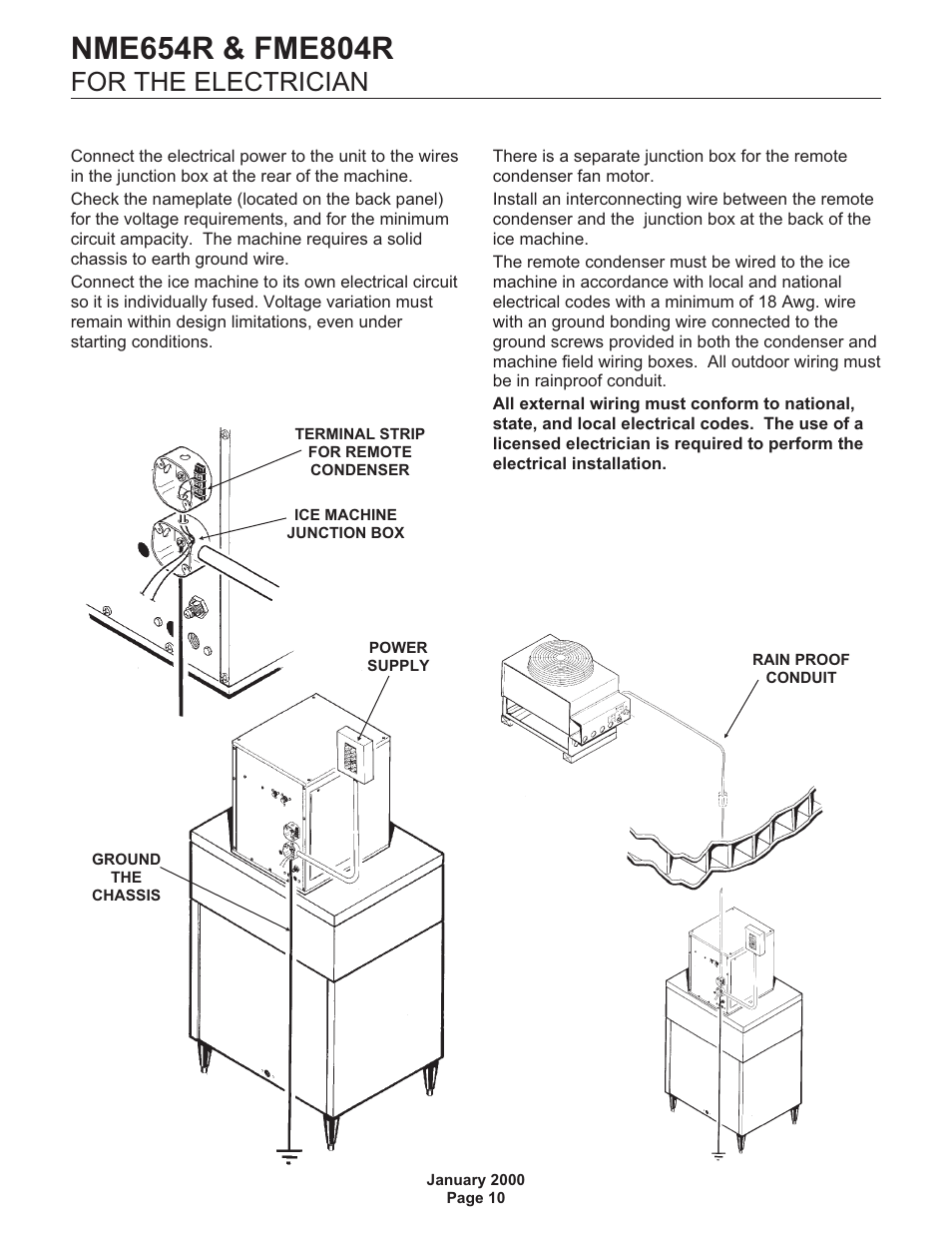 For the electrician, Conform to all applicable codes | Scotsman NME654R User Manual | Page 10 / 35