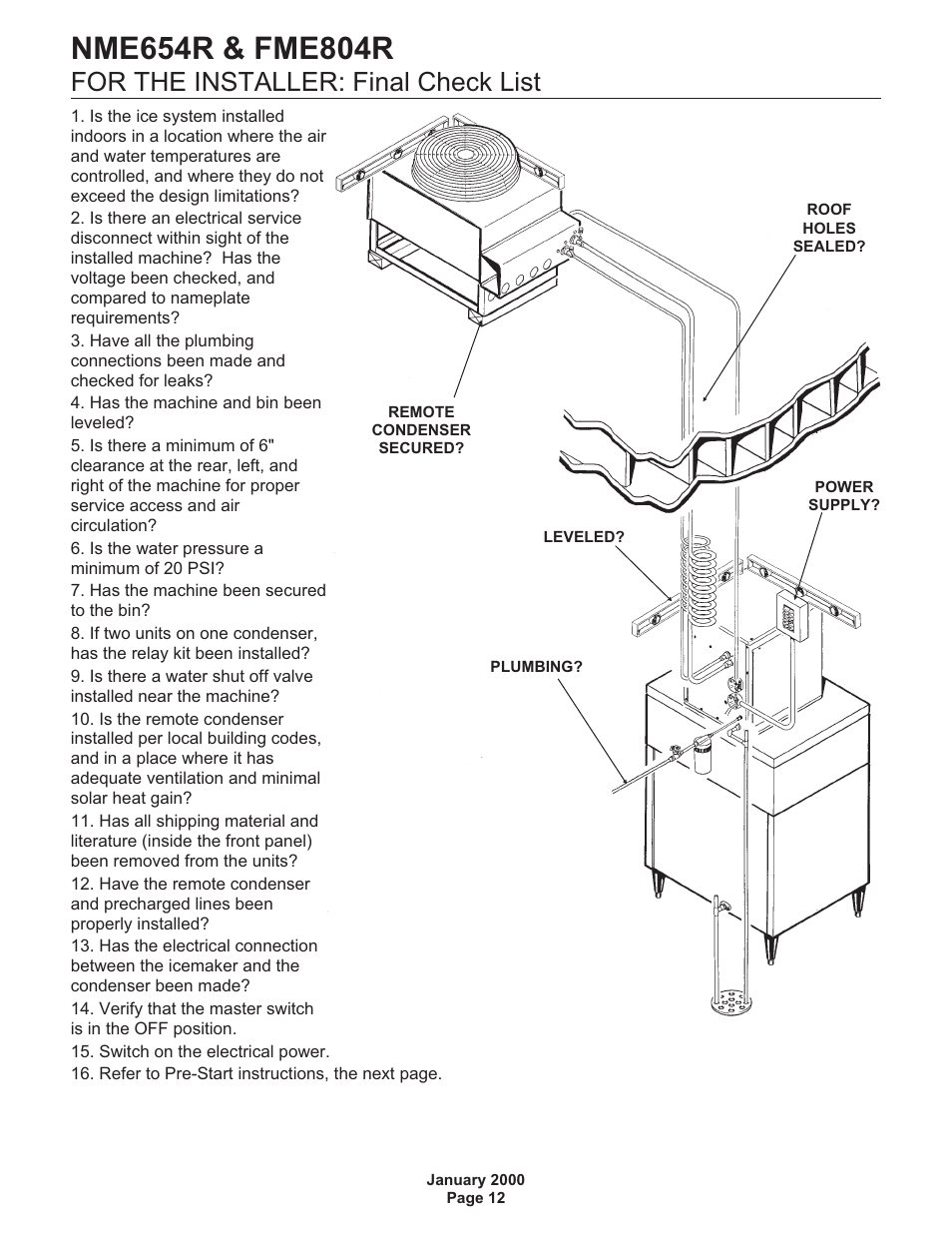 For the installer: final check list | Scotsman NME654R User Manual | Page 12 / 35
