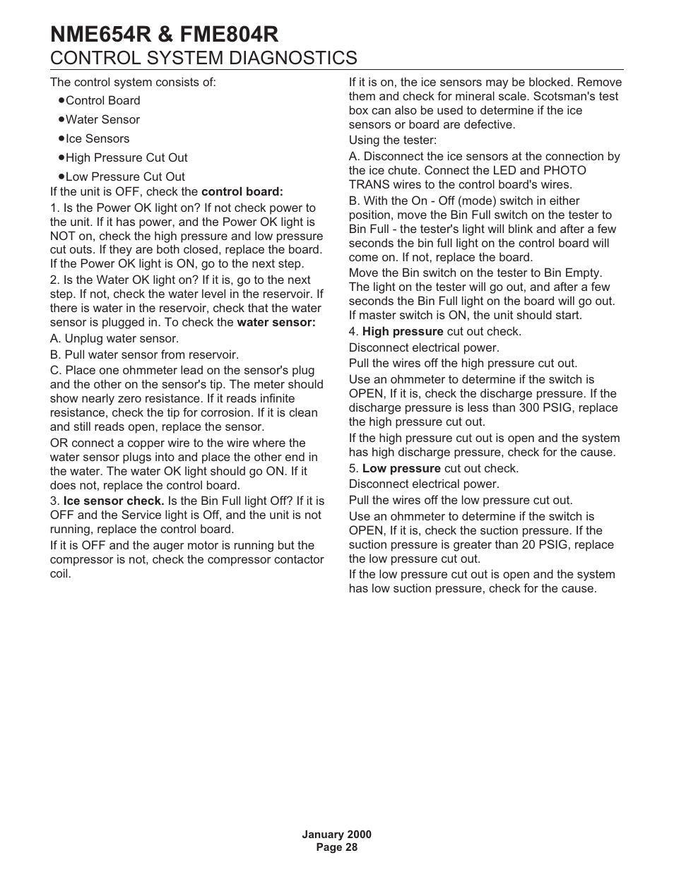 Control system diagnostics | Scotsman NME654R User Manual | Page 28 / 35
