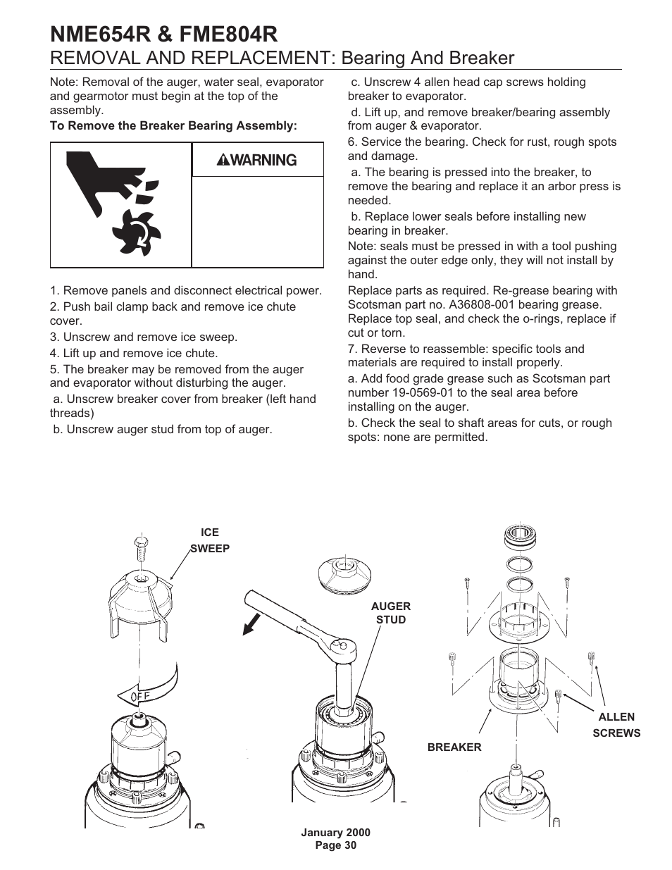 Removal and replacement: bearing and breaker | Scotsman NME654R User Manual | Page 30 / 35