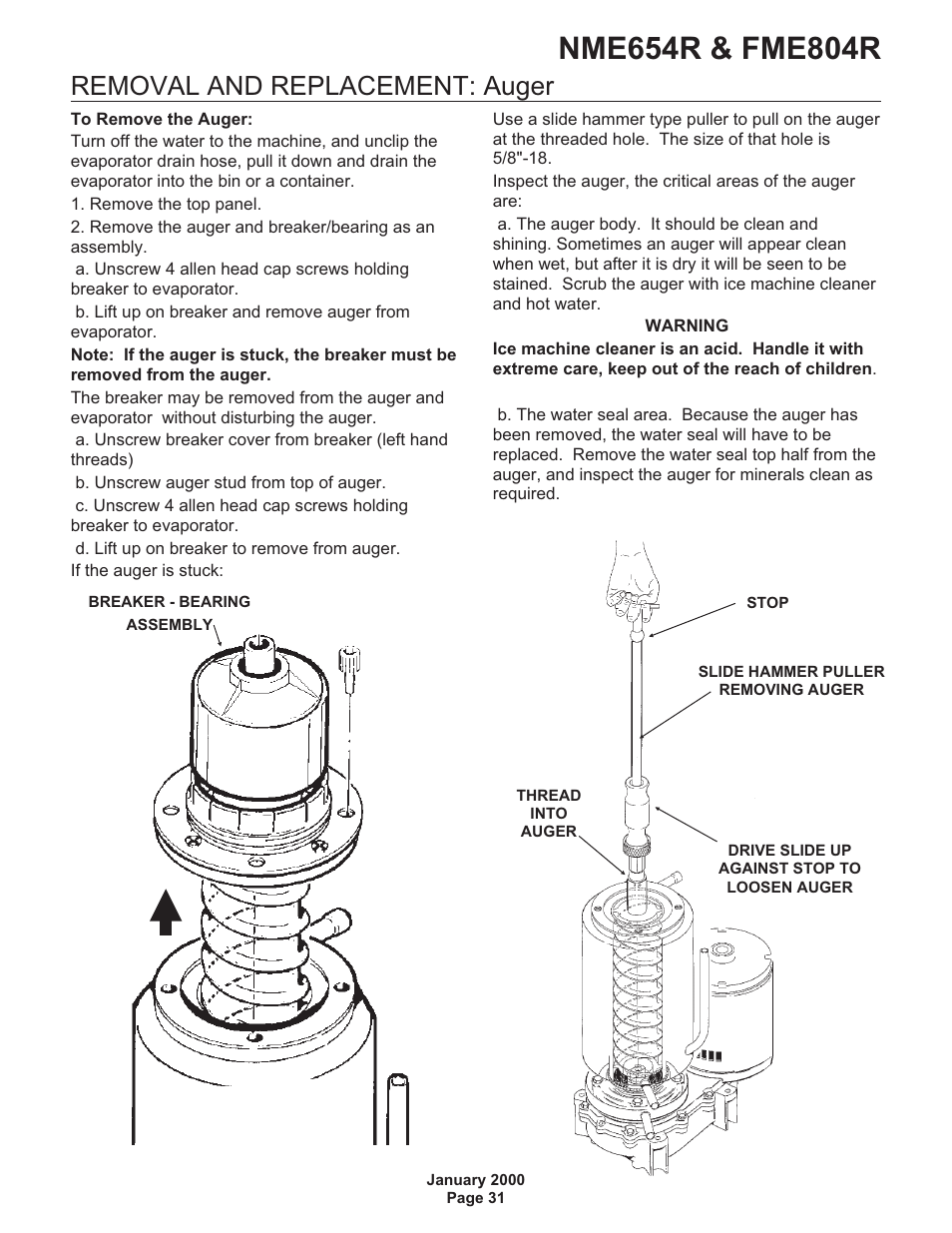 Removal and replacement: auger | Scotsman NME654R User Manual | Page 31 / 35