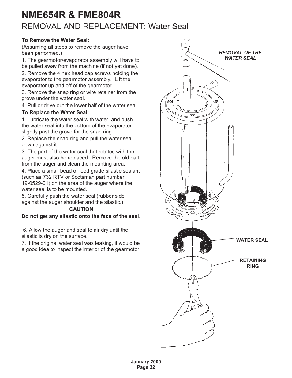 Removal and replacement: water seal | Scotsman NME654R User Manual | Page 32 / 35