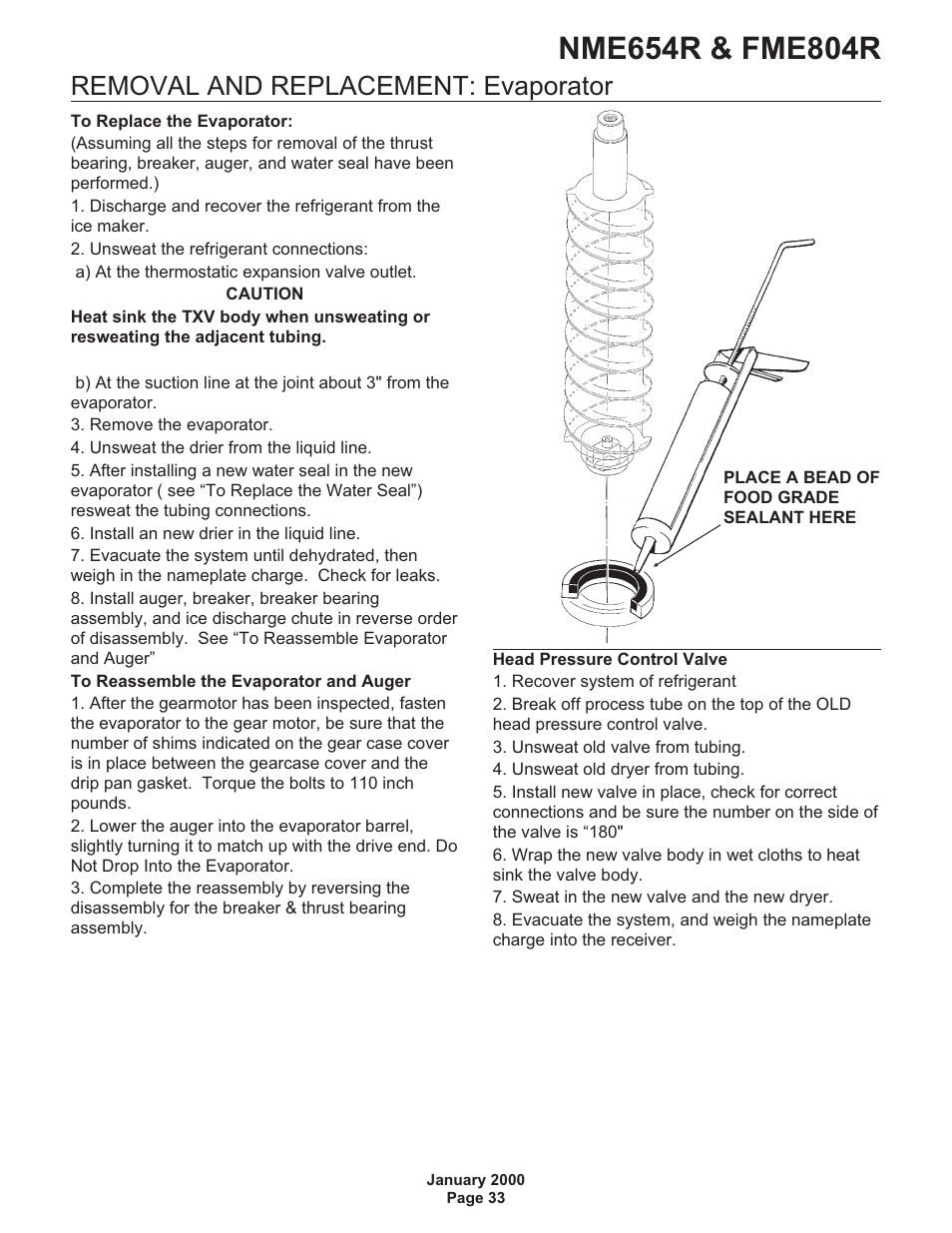 Removal and replacement: evaporator | Scotsman NME654R User Manual | Page 33 / 35