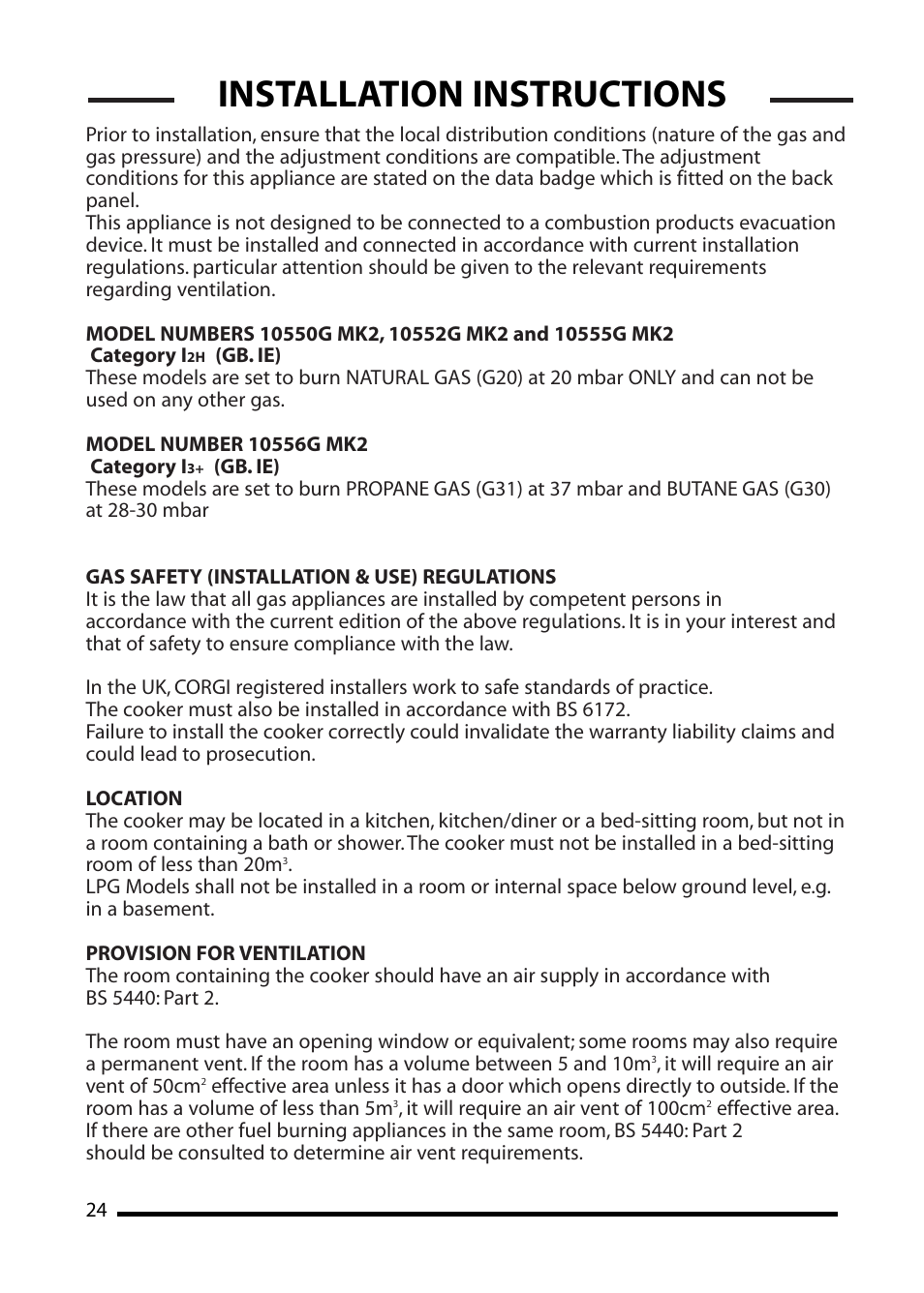 Installation instructions | Cannon WESTMINSTER 4466200024-01 User Manual | Page 24 / 32