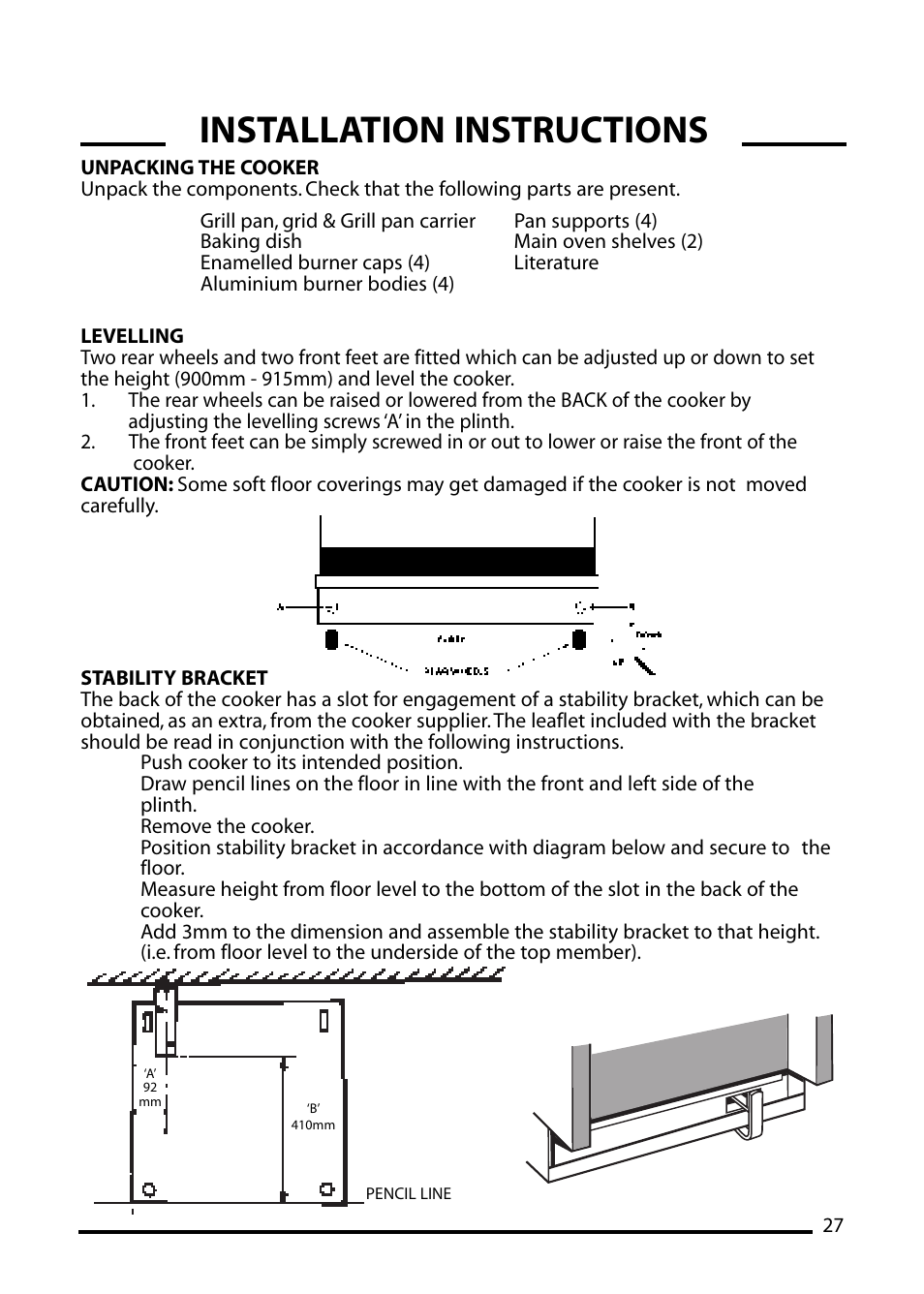 Installation instructions | Cannon WESTMINSTER 4466200024-01 User Manual | Page 27 / 32