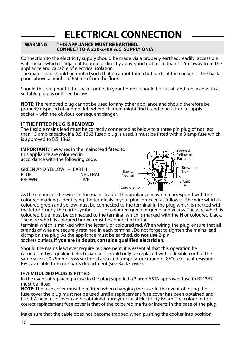 Electrical connection | Cannon WESTMINSTER 4466200024-01 User Manual | Page 30 / 32