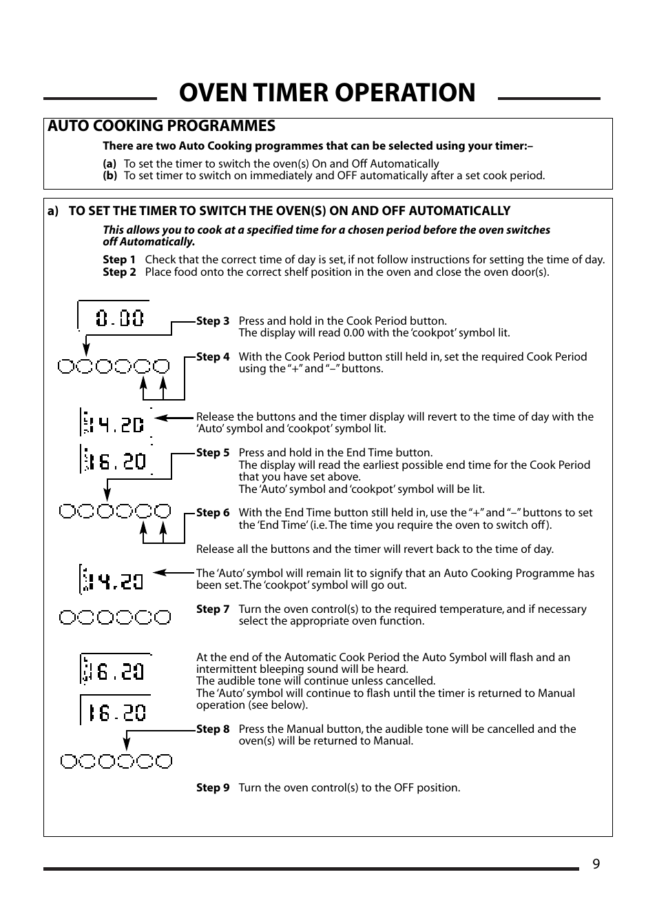 Oven timer operation, Auto cooking programmes | Cannon WESTMINSTER 4466200024-01 User Manual | Page 9 / 32