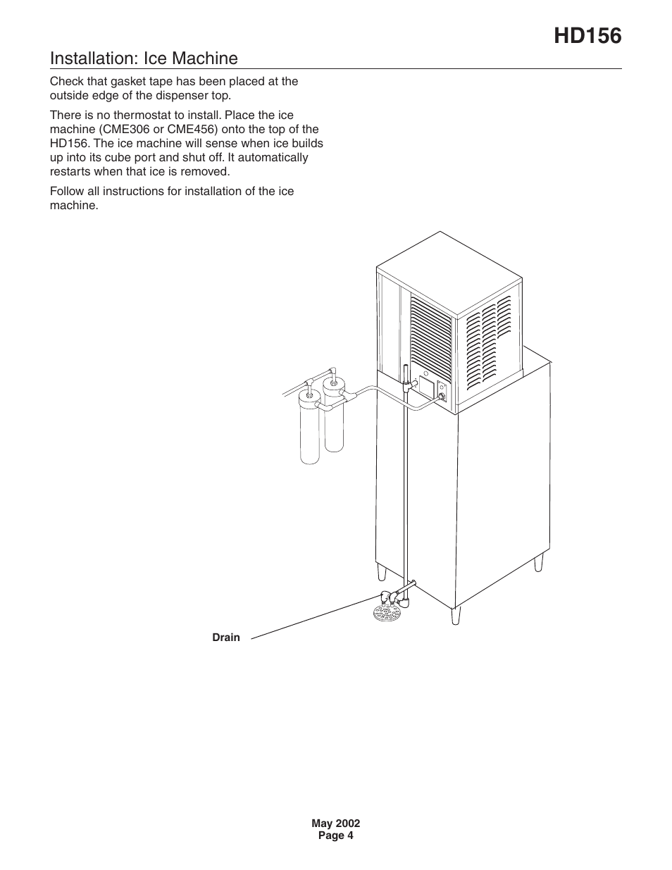 Installation: ice machine, Hd156 | Scotsman HD156 User Manual | Page 4 / 9