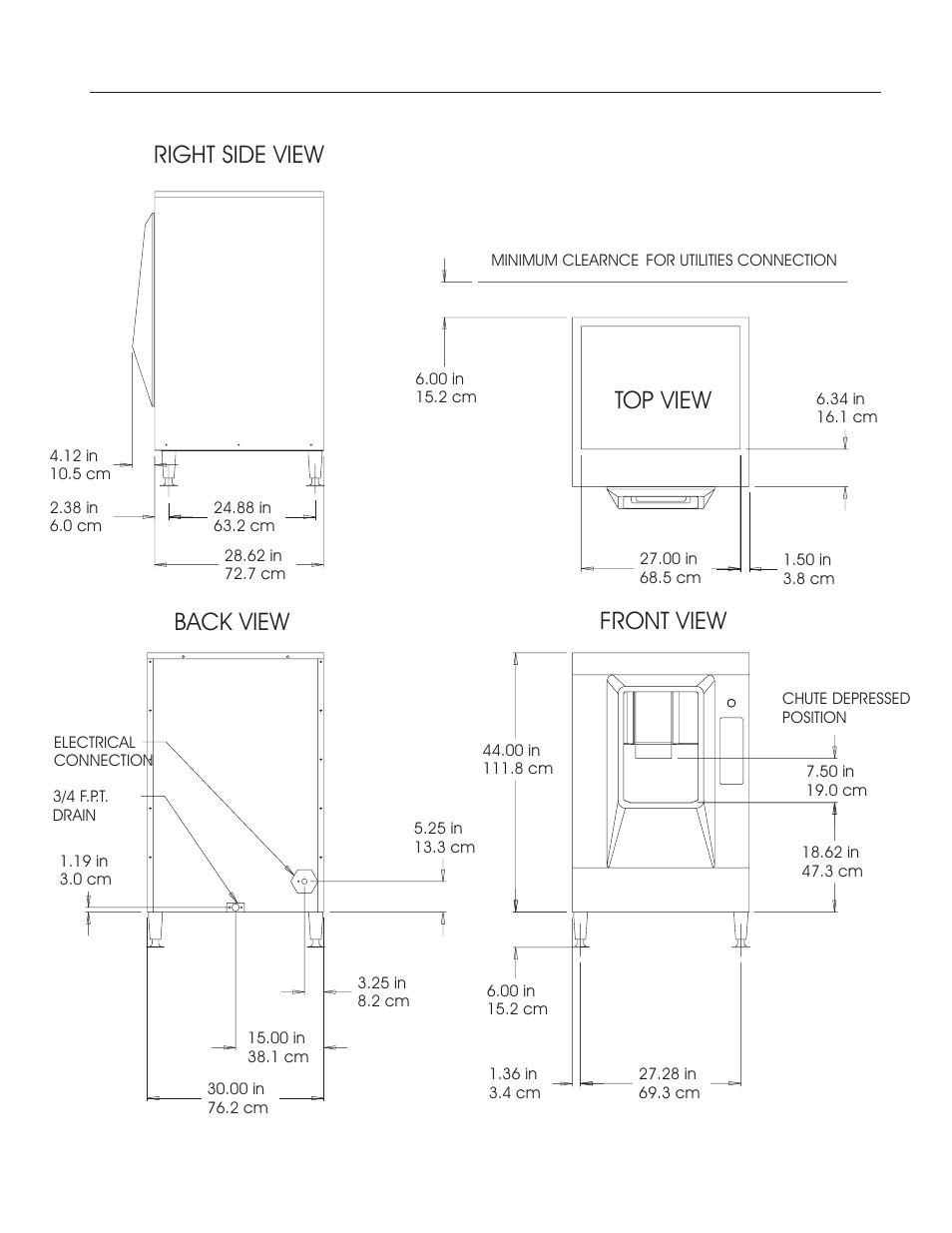 Diagrams, Right side view top view front view back view, Hd356 | Scotsman HD356 User Manual | Page 3 / 14