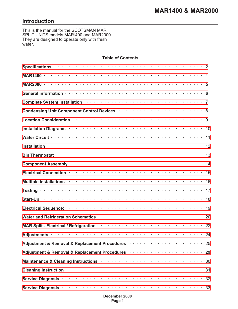 Scotsman MAR1400 User Manual | 33 pages