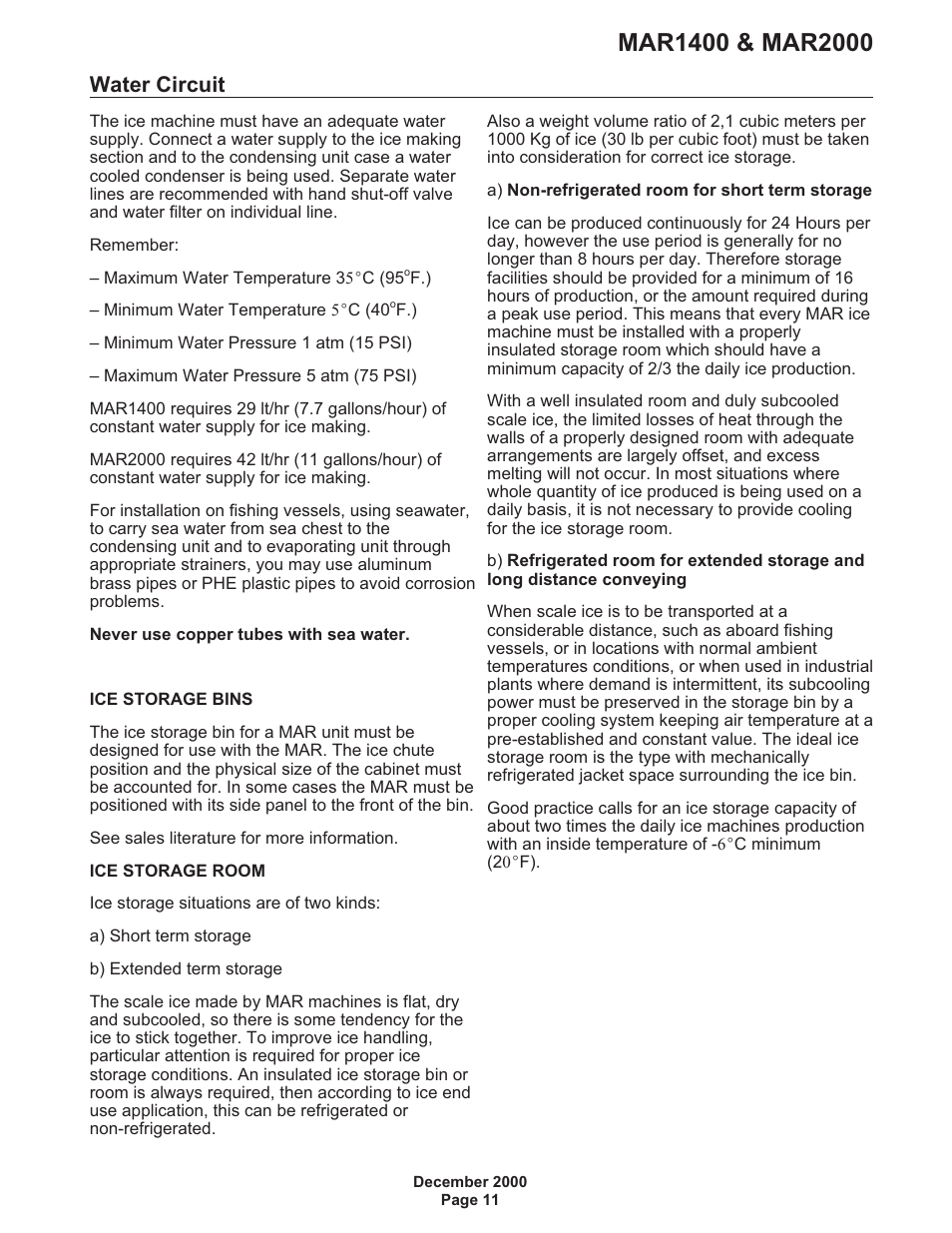 Water circuit 11, Water circuit | Scotsman MAR1400 User Manual | Page 11 / 33
