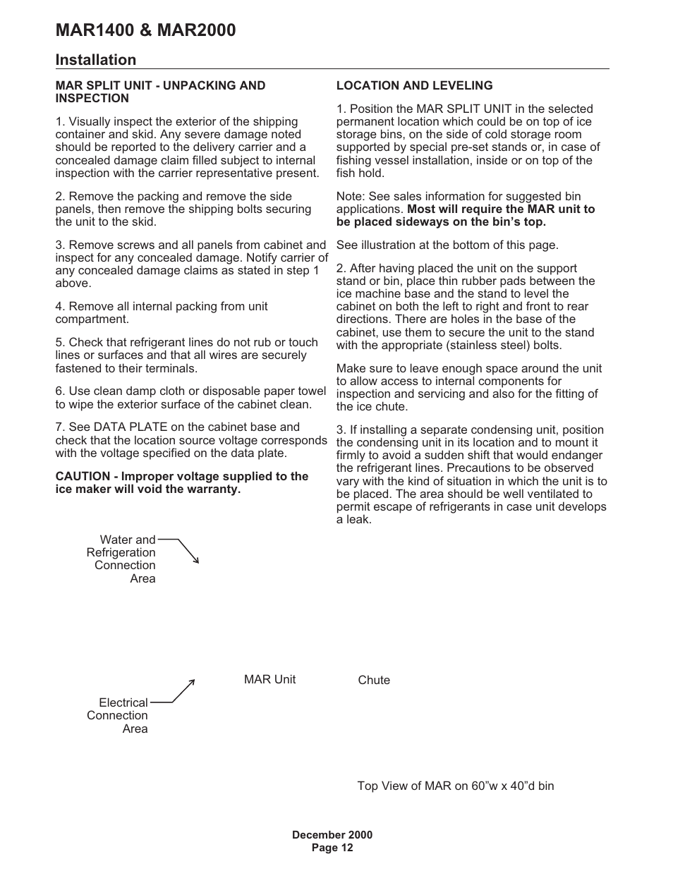 Installation 12, Installation | Scotsman MAR1400 User Manual | Page 12 / 33