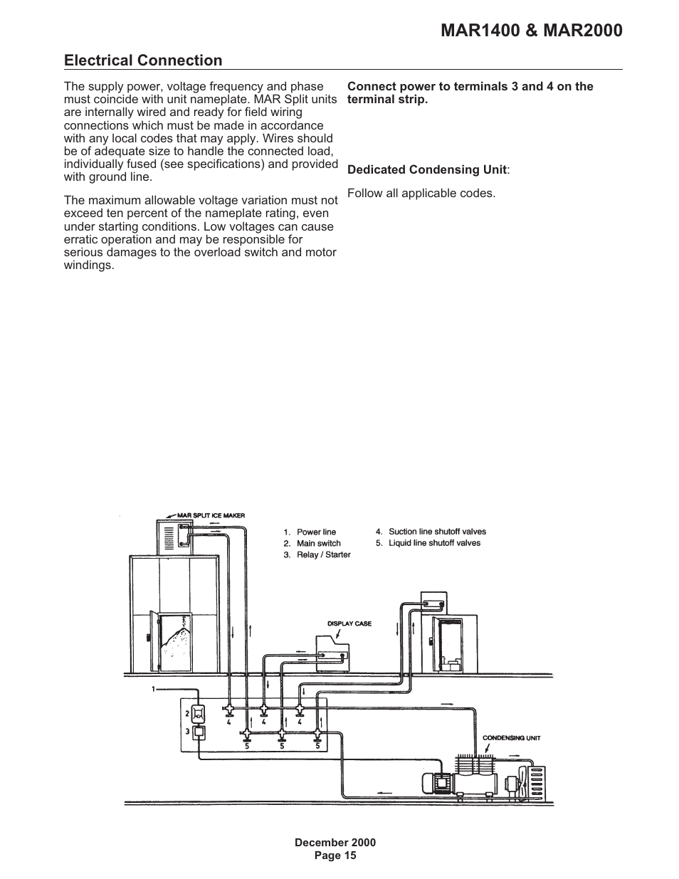 Electrical connection 15, Electrical connection | Scotsman MAR1400 User Manual | Page 15 / 33