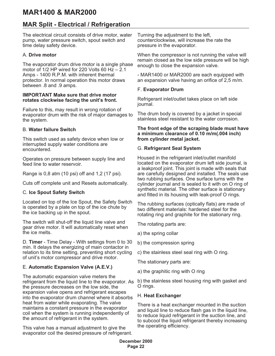 Mar split - electrical / refrigeration 22, Mar split - electrical / refrigeration | Scotsman MAR1400 User Manual | Page 22 / 33