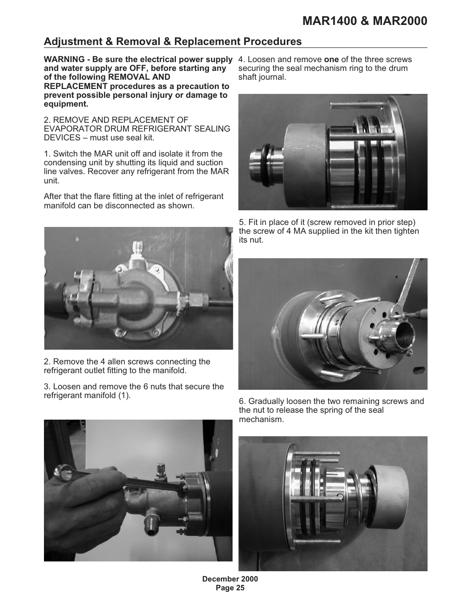 Adjustment & removal & replacement procedures 25, Adjustment & removal & replacement procedures | Scotsman MAR1400 User Manual | Page 25 / 33