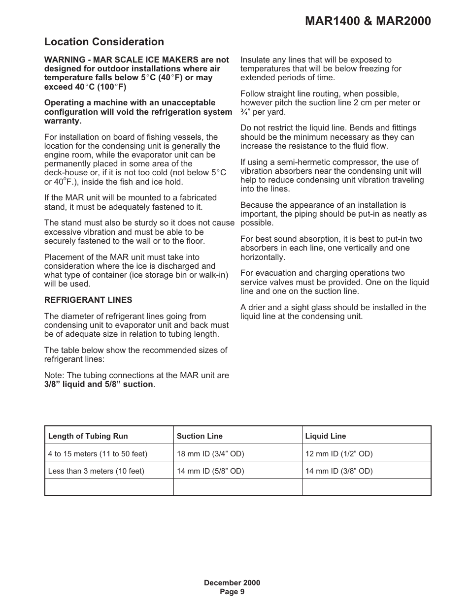 Location consideration 9, Location consideration | Scotsman MAR1400 User Manual | Page 9 / 33