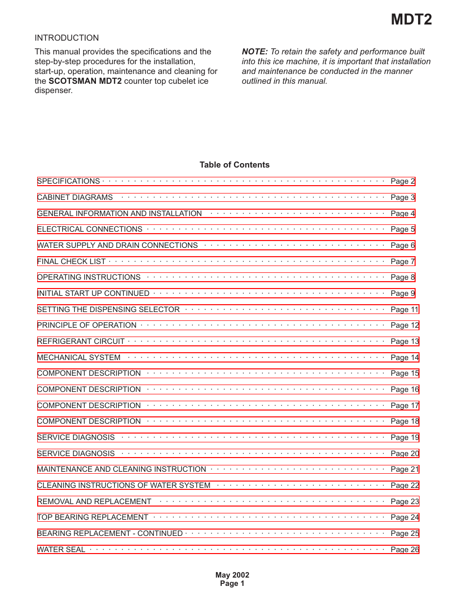Scotsman MDT2 User Manual | 26 pages