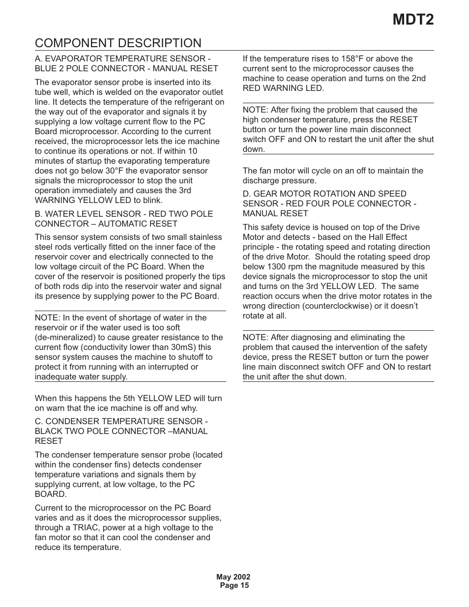 Mdt2, Component description | Scotsman MDT2 User Manual | Page 15 / 26