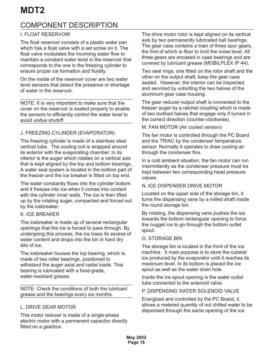 Mdt2, Component description | Scotsman MDT2 User Manual | Page 18 / 26